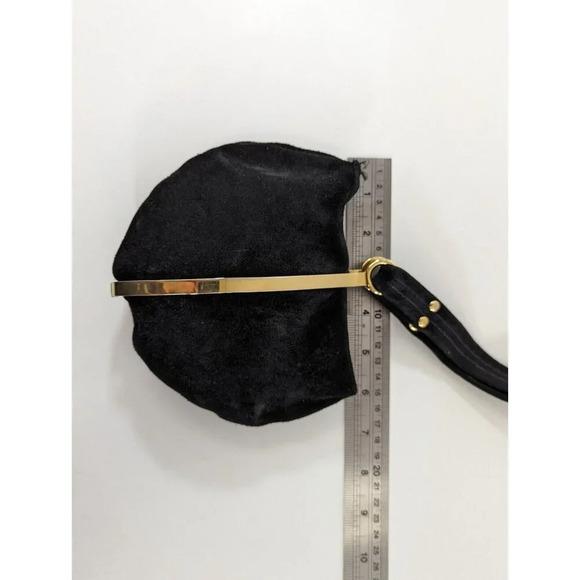 Goldco Italy Suede Sac Purse Clutch Handbag Black Small Bag Gold Metal Hardware - Picture 8 of 10